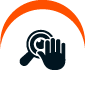 Awareness hand and magnifying glass icon